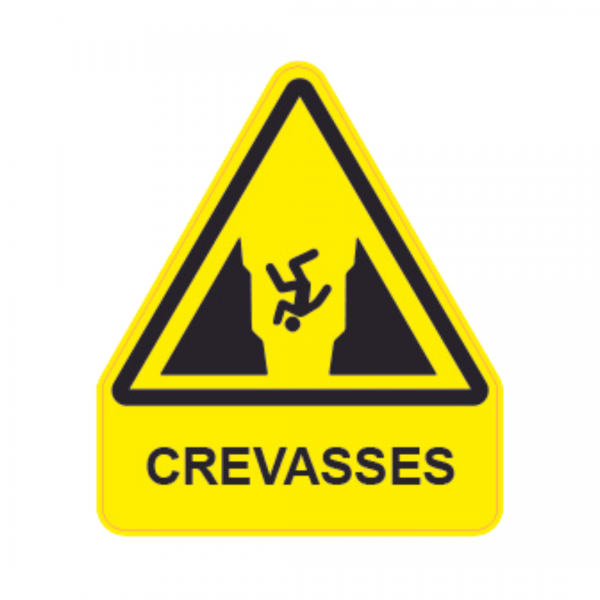 Panneau Triangle Sticker Danger Texte "Crevasses" TRI-STI153-TX